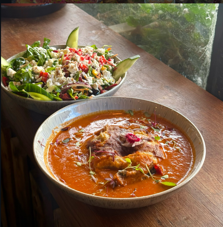 Veggie moussaka with crisp Mediterranean salad